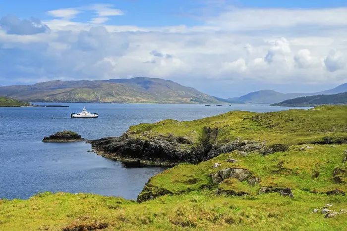 Framed Print : View South across Balmeanach Bay from Braes peninsula to Isle of Scalpay with the Calmac ferry crossing from Raasay Island to Sconser on Skye, The Braes, Portree, Skye, Inner Hebrides, Scotland, United Kingdom, Europe Framed Print : View South across Balmeanach Bay from Braes peninsula to Isle of Scalpay with the Calmac ferry crossing from Raasay Island to Sconser on Skye, The Braes, Portree, Skye, Inner Hebrides, Scotland, United Kingdom, Europe