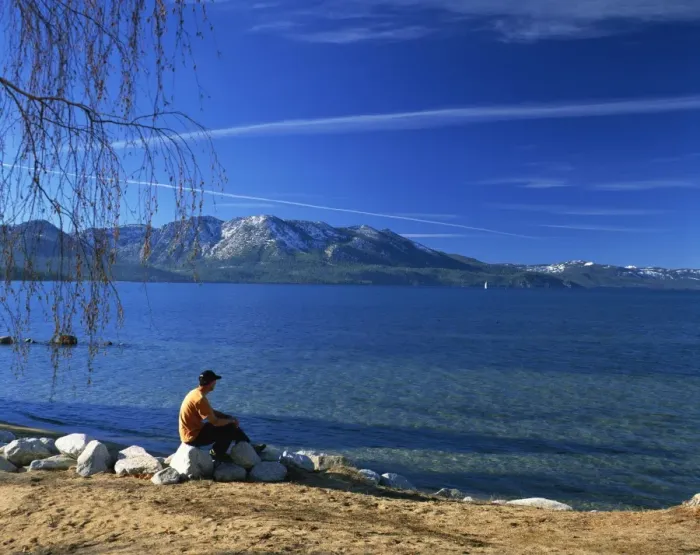 Framed Print : View of south beach, Lake Tahoe, California, United States of America, North America Framed Print : View of south beach, Lake Tahoe, California, United States of America, North America