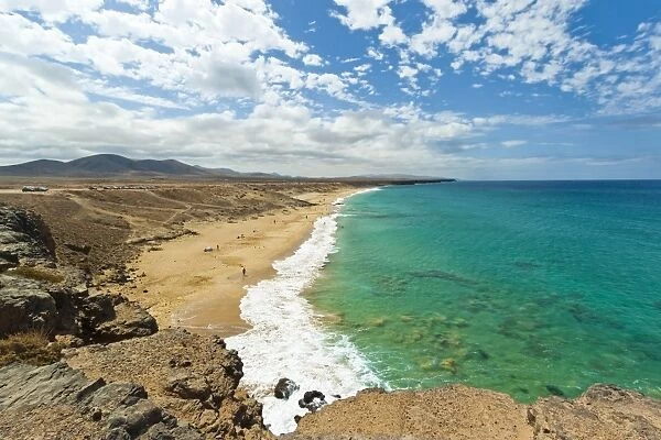 View south over Charco de Guelde bay from the cliff tops at this northwest village, El Cotillo, Fuerteventura, Canary Islands, Spain, Atlantic, Europe