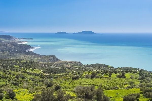 View over the south coast of Crete with its turquoise waters, Crete, Greek Islands