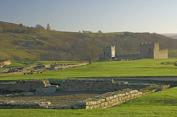 View south to reconstruction, Roman settlement and fort at Vindolanda, Roman Wall south