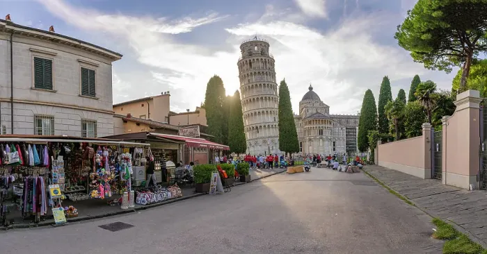 Framed Print : View of souvenir stalls and Leaning Tower of Pisa at sunset, UNESCO World Heritage Site, Pisa, Province of Pisa, Tuscany, Italy, Europe Framed Print : View of souvenir stalls and Leaning Tower of Pisa at sunset, UNESCO World Heritage Site, Pisa, Province of Pisa, Tuscany, Italy, Europe