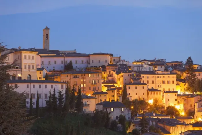 Framed Print : View of Spoleto at dusk, Umbria, Italy, Europe Framed Print : View of Spoleto at dusk, Umbria, Italy, Europe