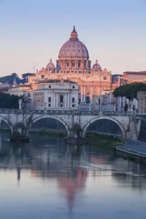 Framed Print : View of St. Angelo bridge over the River Tiber, and St. Peters Basilica, Rome, Lazio