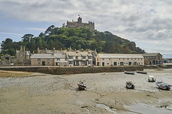 View of St Michaels Mount from the tidal islands landward harbour wall, Marazion