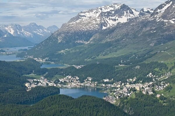 View of St. Moritz from atop Muottas Muraglm Switzerland, Europe