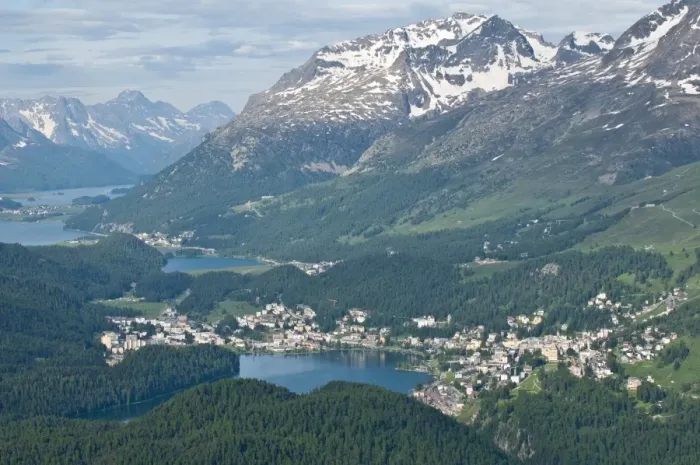 Framed Print : View of St. Moritz from atop Muottas Muraglm Switzerland, Europe Framed Print : View of St. Moritz from atop Muottas Muraglm Switzerland, Europe