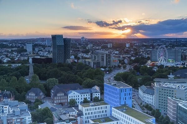 View of St. Pauli at sunset, Hamburg, Germany, Europe
