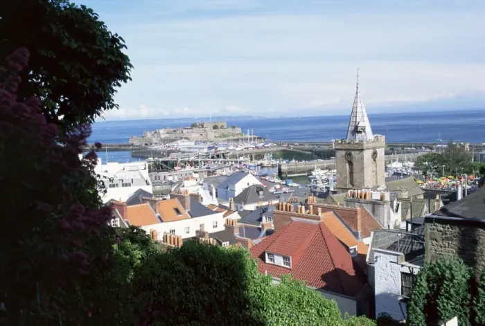 Framed Print : View over St. Peter Port to Castle Cornet, Guernsey, Channel Islands, United Kingdom Framed Print : View over St. Peter Port to Castle Cornet, Guernsey, Channel Islands, United Kingdom