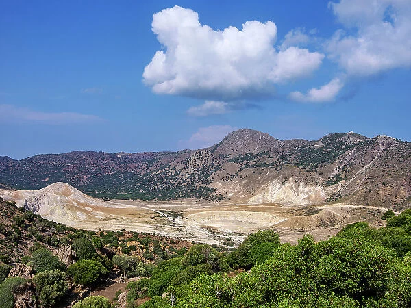 View towards the Stefanos Volcano Crater, Nisyros Island, Dodecanese, Greek Islands, Greece, Europe