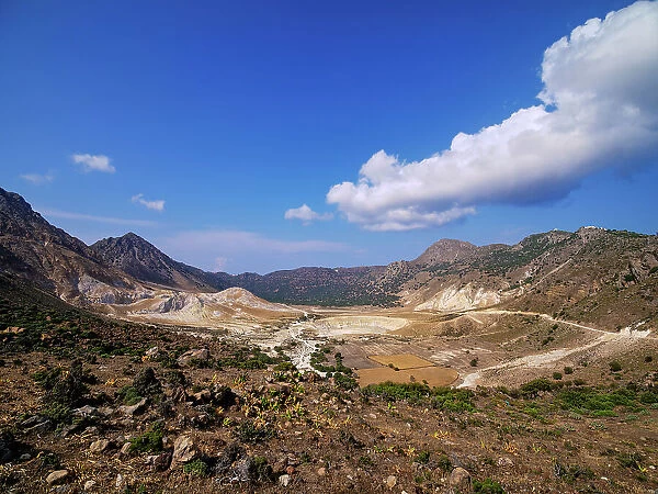 View towards the Stefanos Volcano Crater, Nisyros Island, Dodecanese, Greek Islands, Greece, Europe