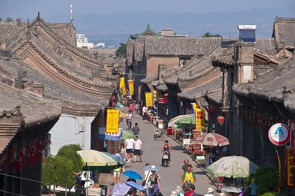 View over the stone houses of Pingyao, renowned for its well-preserved ancient city wall