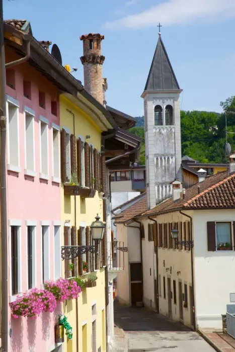 Framed Print : View of street and belltower in the town of Belluno, Province of Belluno, Veneto, Italy, Europe Framed Print : View of street and belltower in the town of Belluno, Province of Belluno, Veneto, Italy, Europe
