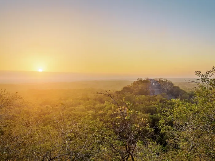 Framed Print : View towards Structure I at sunrise, Calakmul Archaeological Site, Campeche State, Mexico Framed Print : View towards Structure I at sunrise, Calakmul Archaeological Site, Campeche State, Mexico