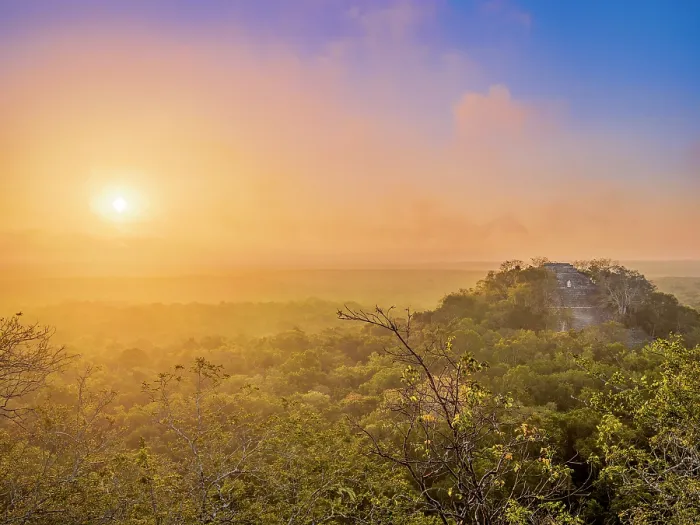 Framed Print : View towards Structure I at sunrise, Calakmul Archaeological Site, Campeche State, Mexico Framed Print : View towards Structure I at sunrise, Calakmul Archaeological Site, Campeche State, Mexico
