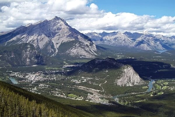 View from Sulphur Mountain to Banff, Banff National Park, UNESCO World Heritage Site