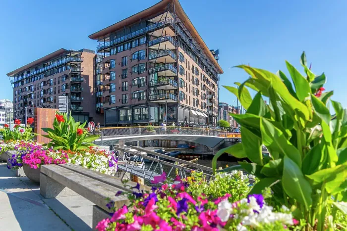 Framed Print : View of summer flowers and waterfront architecture, Aker Brygge, Oslo, Norway, Scandinavia, Europe Framed Print : View of summer flowers and waterfront architecture, Aker Brygge, Oslo, Norway, Scandinavia, Europe