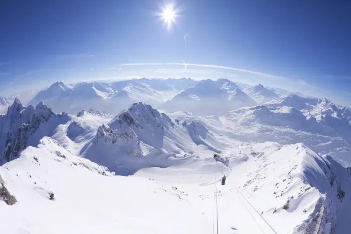 Framed Print : View from summit of Valluga in St. Anton am Arlberg in winter snow, Austrian Alps Framed Print : View from summit of Valluga in St. Anton am Arlberg in winter snow, Austrian Alps