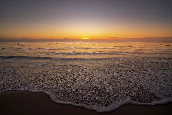 View of sunrise and beach near Puerto Morelos, Caribbean Coast, Yucatan Peninsula, Mexico, North America