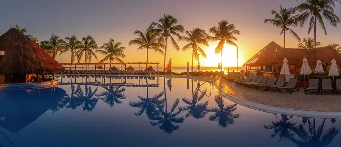 Framed Print : View of sunrise and palm tree reflections in hotel pool near Puerto Morelos, Caribbean Coast, Yucatan Peninsula, Mexico, North America Framed Print : View of sunrise and palm tree reflections in hotel pool near Puerto Morelos, Caribbean Coast, Yucatan Peninsula, Mexico, North America