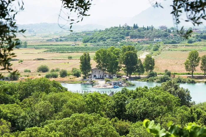 Framed Print : View of the surroundings of the village of Shendelli from the Acropolis of Archaeological site of Butrint, near Saranda, on the Ionian coast, Albania, Europe Framed Print : View of the surroundings of the village of Shendelli from the Acropolis of Archaeological site of Butrint, near Saranda, on the Ionian coast, Albania, Europe
