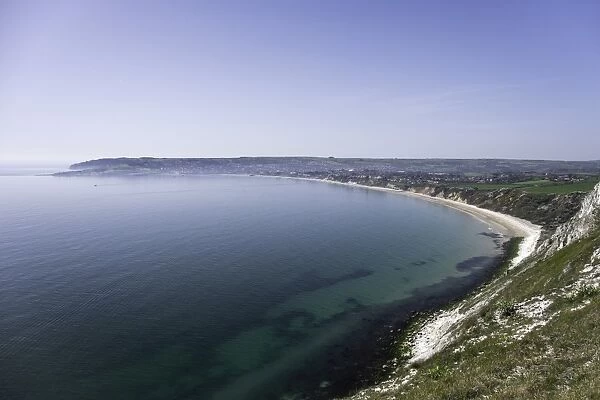 View of Swanage Bay from the coastal footpath in Dorset, England, United Kingdom, Europe