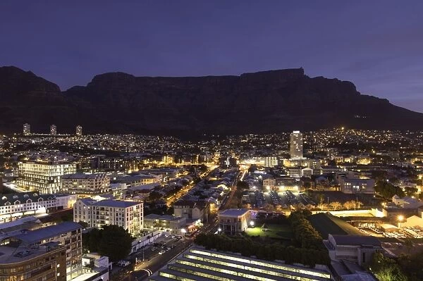 View of Table Mountain at dusk, Cape Town, Western Cape, South Africa, Africa