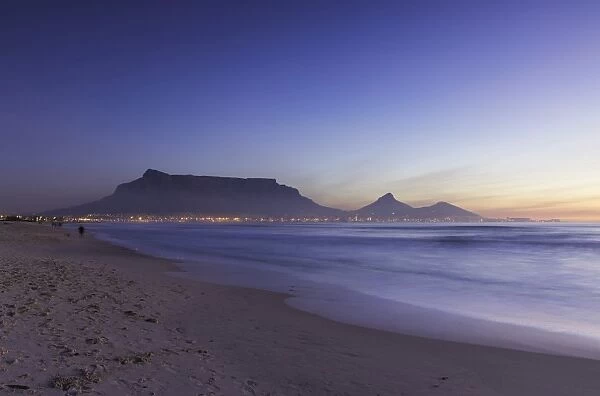 View of Table Mountain from Milnerton Beach at sunset, Cape Town, Western Cape, South Africa