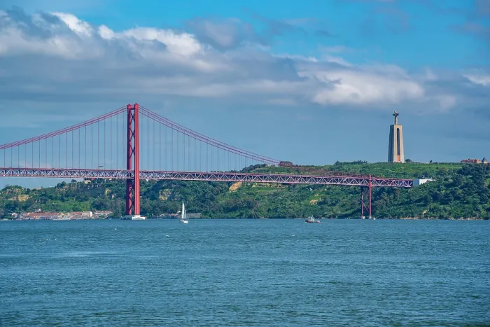 Framed Print : View of Tagus river and 25 April Bridge on a sunny day, Lisbon, Portugal, Europe Framed Print : View of Tagus river and 25 April Bridge on a sunny day, Lisbon, Portugal, Europe