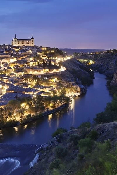 View over Tajo River at Alcazar, UNESCO World Heritage Site, Toledo, Castilla-La Mancha
