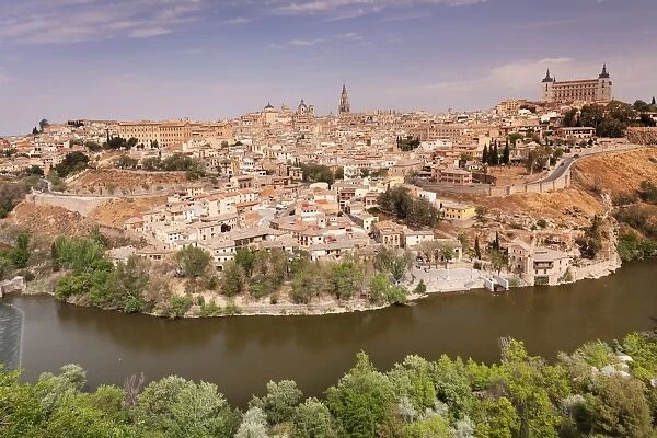 View over Tajo River at Santa Maria Cathedral and Alcazar, UNESCO World Heritage Site