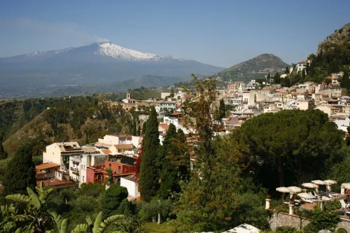 Framed Print : View over Taormina and Mount Etna, Sicily, Italy, Europe Framed Print : View over Taormina and Mount Etna, Sicily, Italy, Europe