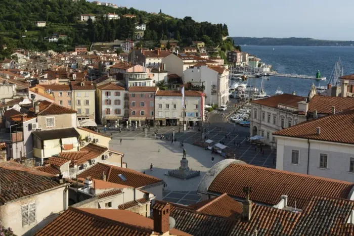 Framed Print : View from above of the Tartini Square, Piran, Slovenia, Europe
