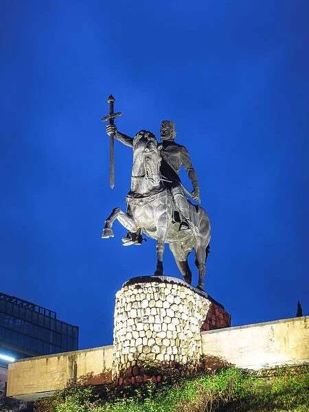 View of Telavis Statue at blue hour, Kakheti, Georgia (Sakartvelo), Central Asia, Asia