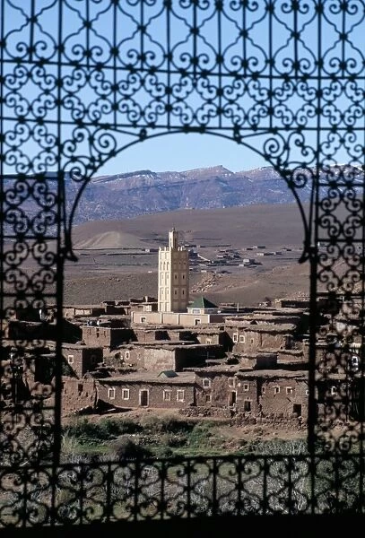 View of Telouet and High Atlas mountains from the Kasbah
