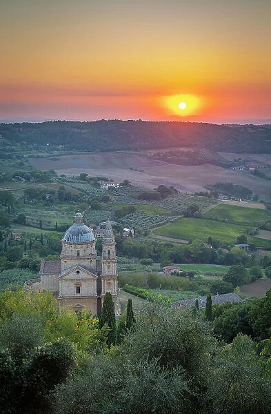 View of Tempio di San Biagio Church at sunset, Montepulciano, Province of Siena, Tuscany, Italy, Europe