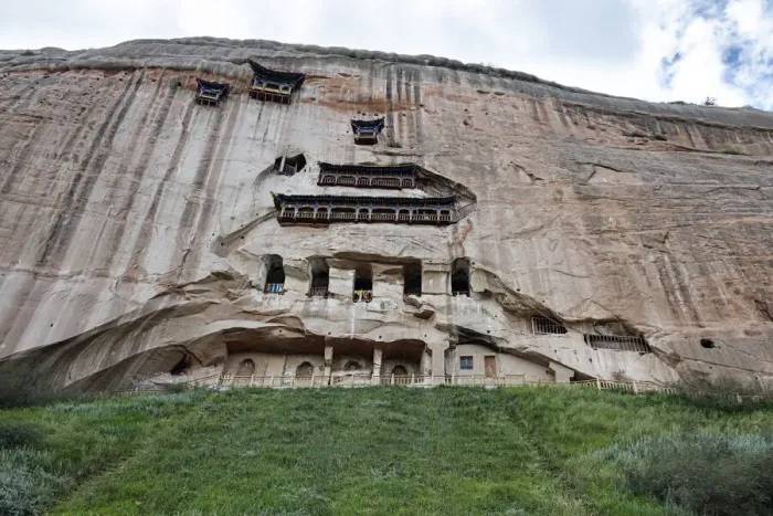 Framed Print : Front view of a temple hollowed in the mountain, Ganzu, China, Asia Framed Print : Front view of a temple hollowed in the mountain, Ganzu, China, Asia