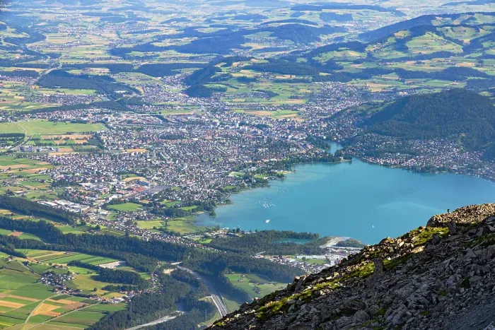 Framed Print : View of Thun from Niesen mountain, Canton of Bern, Switzerland Framed Print : View of Thun from Niesen mountain, Canton of Bern, Switzerland