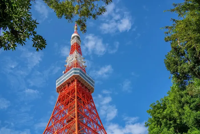 Framed Print : View of Tokyo Tower from its base against blue sky, Shibakoen, Minato City, Tokyo, Honshu, Japan Framed Print : View of Tokyo Tower from its base against blue sky, Shibakoen, Minato City, Tokyo, Honshu, Japan