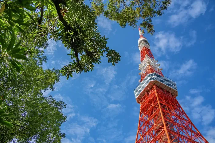Framed Print : View of Tokyo Tower from its base against blue sky, Shibakoen, Minato City, Tokyo, Honshu, Japan Framed Print : View of Tokyo Tower from its base against blue sky, Shibakoen, Minato City, Tokyo, Honshu, Japan