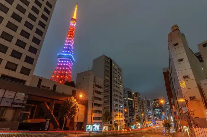 Framed Print : View of Tokyo Tower and city buildings at night, Minato City, Tokyo, Honshu, Japan