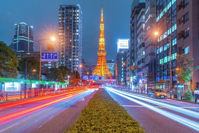 Framed Print : View of Tokyo Tower, city street and trail lights at night, Minato City, Tokyo, Honshu, Japan Framed Print : View of Tokyo Tower, city street and trail lights at night, Minato City, Tokyo, Honshu, Japan