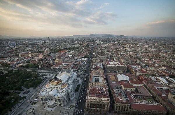 View from Torre Latinoamerica at dusk over Mexico City, Mexico, North America