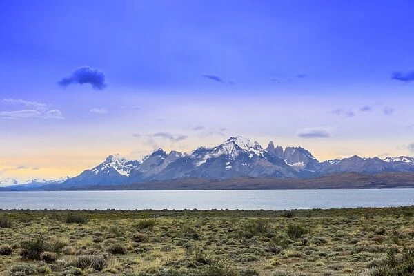 View of the Torres del Paine mountain range, Patagonia, Chile, South America