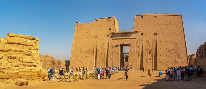 Framed Print : View of tourists viewing the Faucon Horus at Temple of Edfu, Edfu, Egypt, Africa Framed Print : View of tourists viewing the Faucon Horus at Temple of Edfu, Edfu, Egypt, Africa