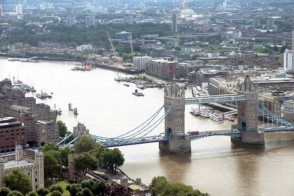 View over Tower Bridge from the Sky Garden, London, EC3, England, United Kingdom, Europe