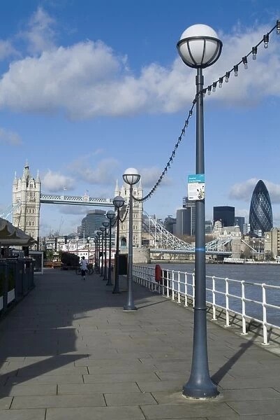 View of Tower Bridge and the Thames, near the Design Museum, London, England