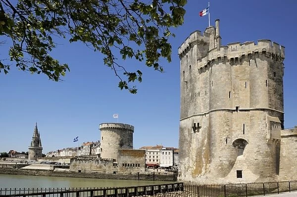 View of the three Towers at the entrance to Vieux Port, La Rochelle, Charente-Maritime