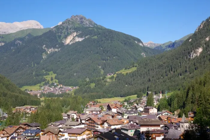 Framed Print : View over town, Canazei, Trentino-Alto Adige, Italy, Europe Framed Print : View over town, Canazei, Trentino-Alto Adige, Italy, Europe