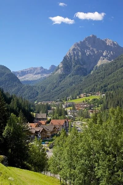View over town, Canazei, Val di Fassa, Trentino-Alto Adige, Italy, Europe
